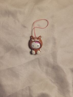 Hello Kitty Brown Animal Costume Charm with Pink Strap and Bow